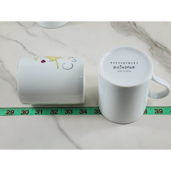 Pottery Barn Reindeer Coffee Mug Tea Cup 12oz Dasher Cupid Donner Christmas x3 - Picture 13 of 13